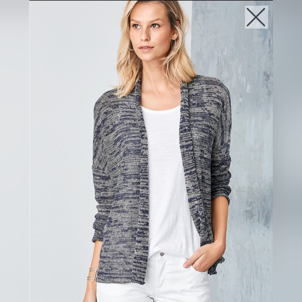 Eileen Fisher Organic Linen Knit Boxy Open Front Cardigan Coastal Vacay Size S
